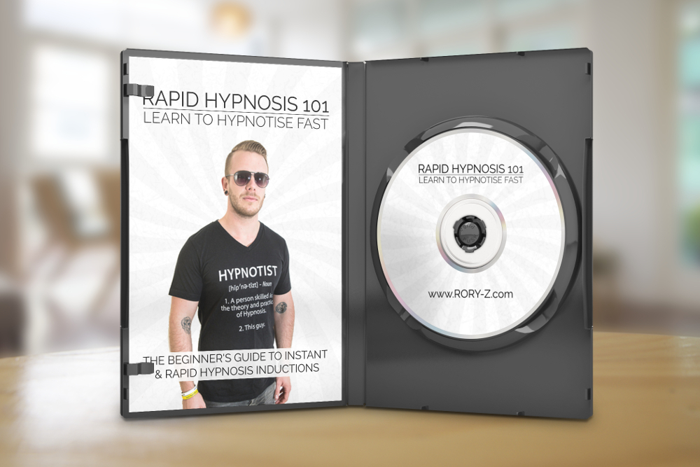 Rory Z Fulcher's Rapid Hypnosis 101 DVD standing open on a table