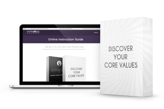 Core values cards deck and laptop showing online instructions guide