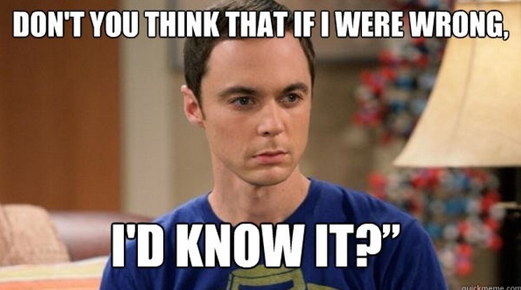 Sheldon Cooper meme, reading, "Don't you think that if I were wrong, I'd know it?"